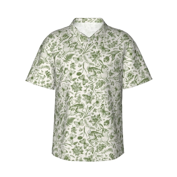 Balery Green Rabbit Camisas hawaianas de manga corta para hombre, camisas playeras de corte holgado, camisas de vacaciones con botones,3X-Large