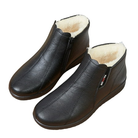 

Women s Slip On Boot Waterproof Leather Ankle Booties Rain Boots for Business Travel Shopping Dating Black 37