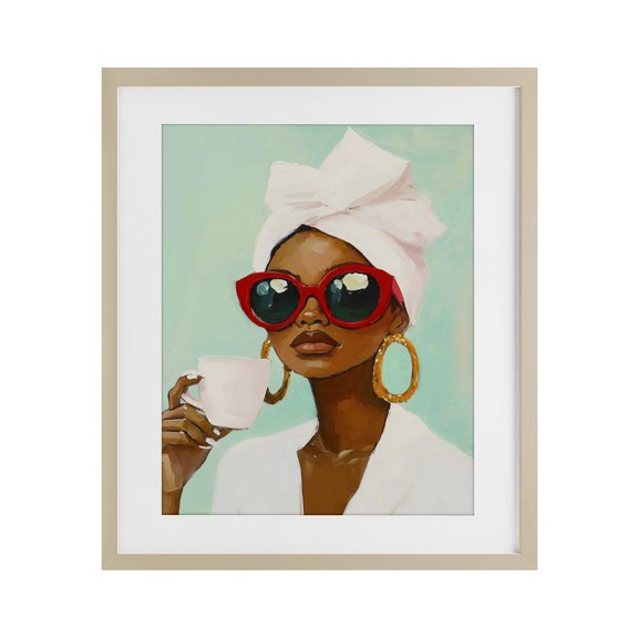 Stupell Industries Eclectic Coffee Lover in Red Sunglasses Birch Framed Print Under Glass, 13 x 16, by The Prints Vibe
