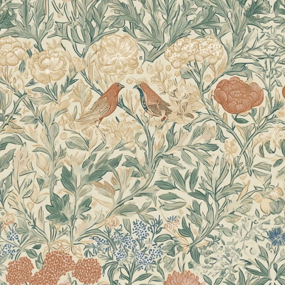 Cottagecore Peel and Stick Wallpaper 17.7in x 9.8ft Vintage Botanical Bird Floral Motifs Earthy Tones Contact Paper Vinyl Waterproof Self Adhesive Wall Paper for Bedroom Shelf Cabinet Renter Friendly