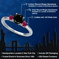 thumbnail image 2 of Gem Stone King 14K White Gold Black Diamond and Red Created Ruby Engagement Ring for Women | 1.38 Cttw | Round 6.5MM | Gemstone April Birthstone | Size 8, 2 of 6