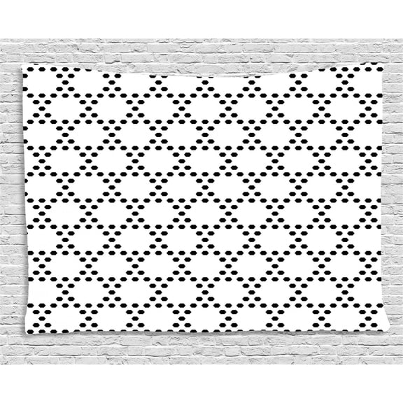 Black and White Tapestry, Monochrome Hexagonal Grid Formed by Small Hexagons Geometric Pattern, Wall Hanging for Bedroom Living Room Dorm Decor, 60W X 40L Inches, Black and White, by Ambesonne