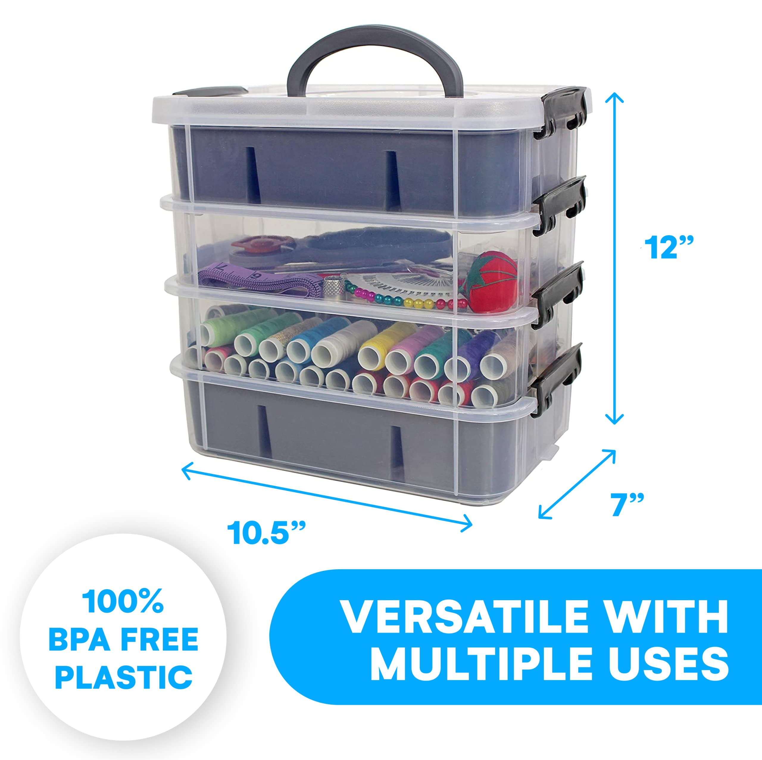 Plastic Storage Bin with 2 Trays - Stackable Storage Containers for