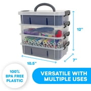 Plastic Storage Bin with 2 Trays - Stackable Storage Containers for Arts, Crafts, Jewelry, and More - Portable Storage Box - Grey Color