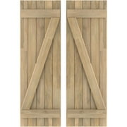 Ekena Millwork 17 1/2"W x 57"H Americraft Five Board (2 Batten) Exterior Real Wood Joined Board-n-Batten Shutters w/ Z-Bar (Per Pair), Unfinished