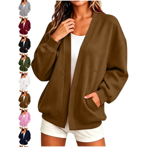 Women's Oversized Cardigan V-Neck Sweatshirt Long Sleeve Open Front with Pockets Loose Casual Fall Everyday Top