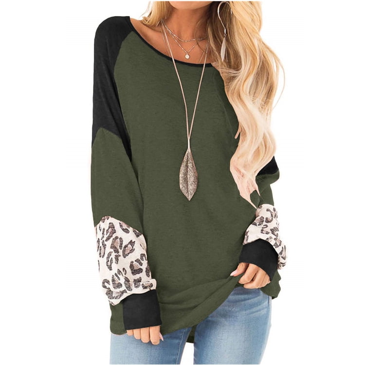 Womens Leopard Long Sleeve T-Shirts Tunic Tops Ladies Casual Loose Tee Blouse UK