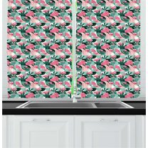 Ambesonne Flamingo Kitchen Curtains, Modern Tropical Bird Art, 55"x45", Turquoise Pink
