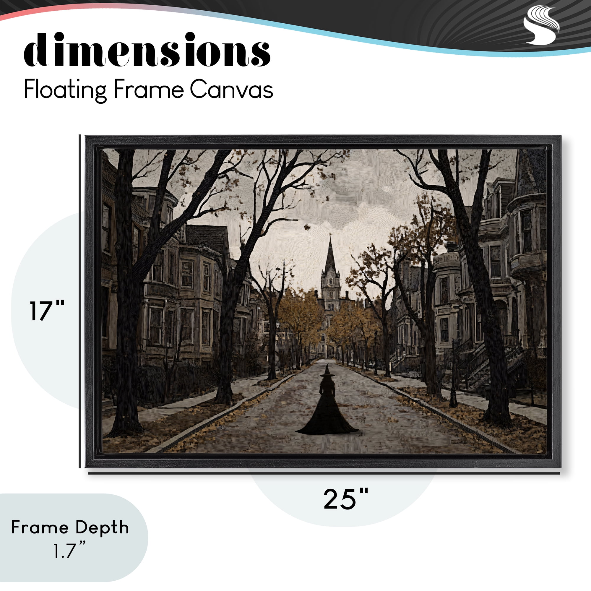 Stupell Industries Witch Strolling Town Streets Black Framed Floater Canvas Wall Art, design by Jacky Ngan