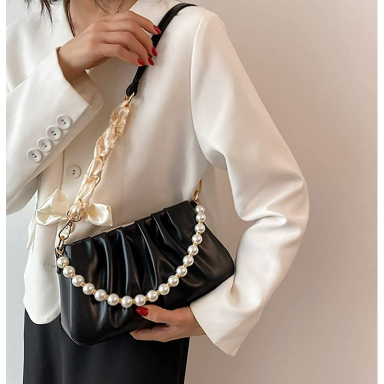 PIKADINGNIS Shoulder Bag for Women Small Pearl Crossbody Bag Fashion  Pleated Cloud Bag