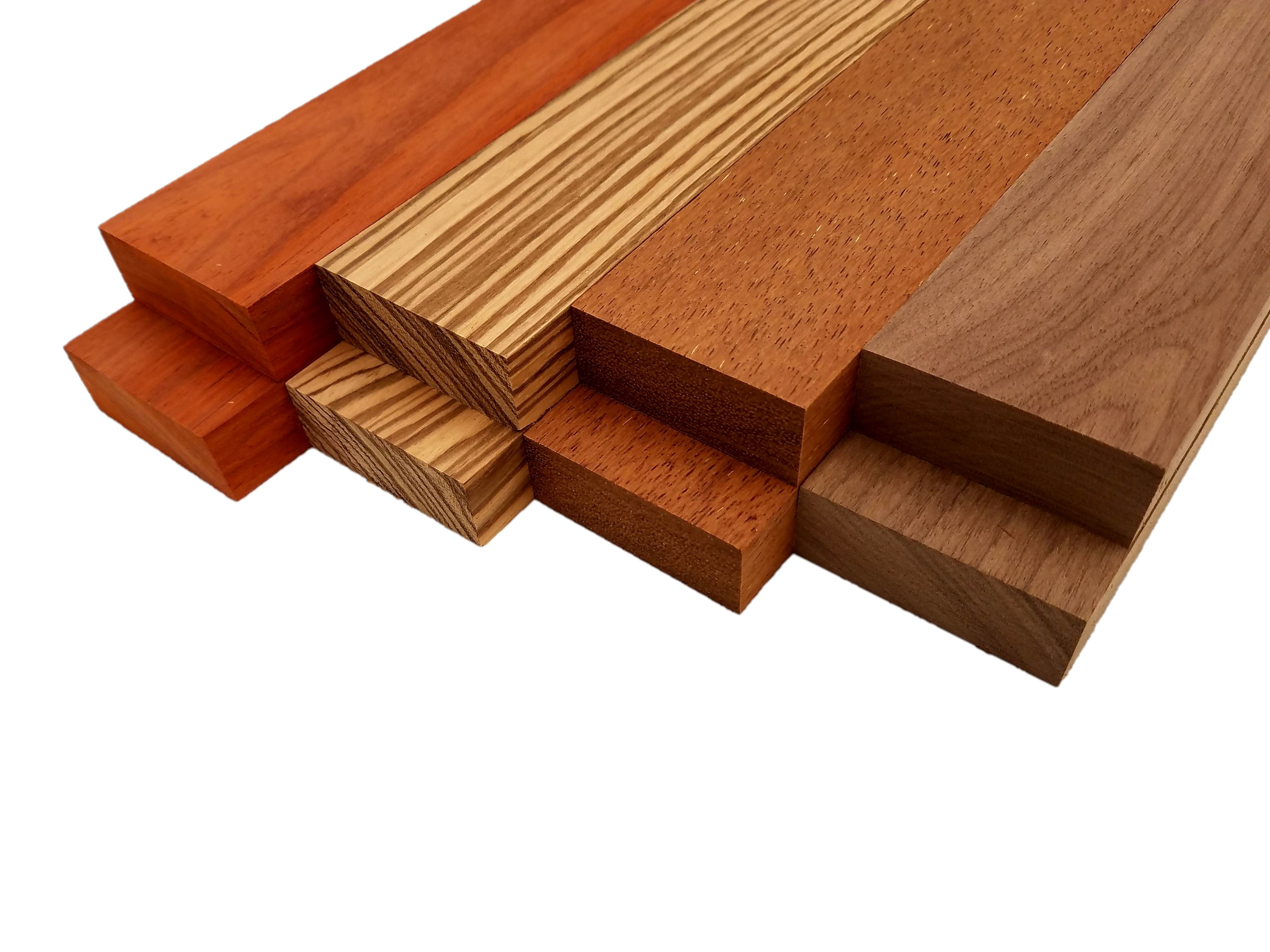 Imported Exotic Hardwood Variety Pack Padauk, Zebrawood, Merbau, and
