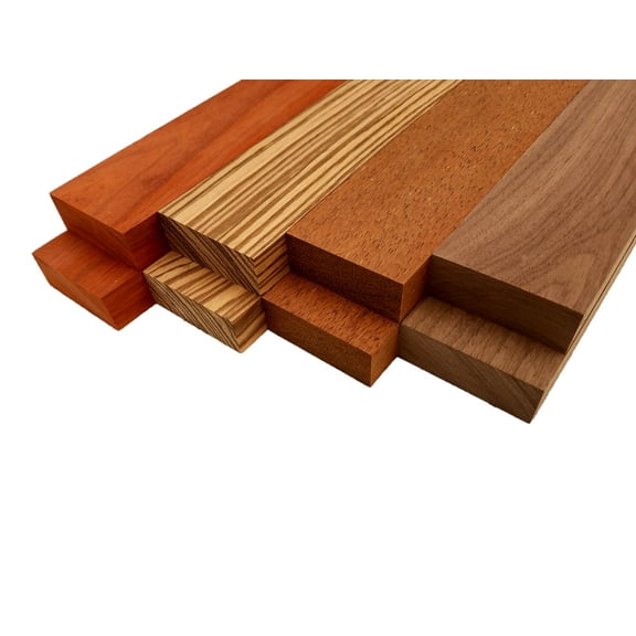 Imported Exotic Hardwood Variety Pack - Padauk, Zebrawood, Merbau, and Walnut