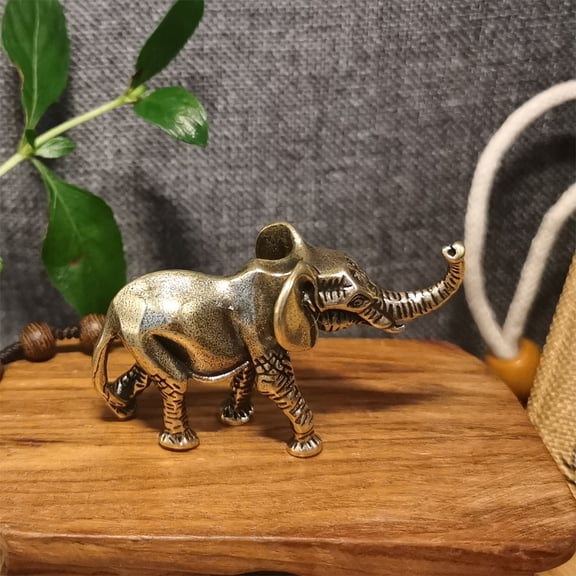 Baluue Brass Elephant Desktop Ornament Golden Small Elephant Decor with Smooth Finish