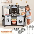 thumbnail image 6 of Arlopu Kids Corner Play Kitchen Set, Wooden Kitchen Playset Interactive Toys w/ Microwave Oven, Washer & Cooking Accessories, Realistic Lights & Sounds, 6 of 7