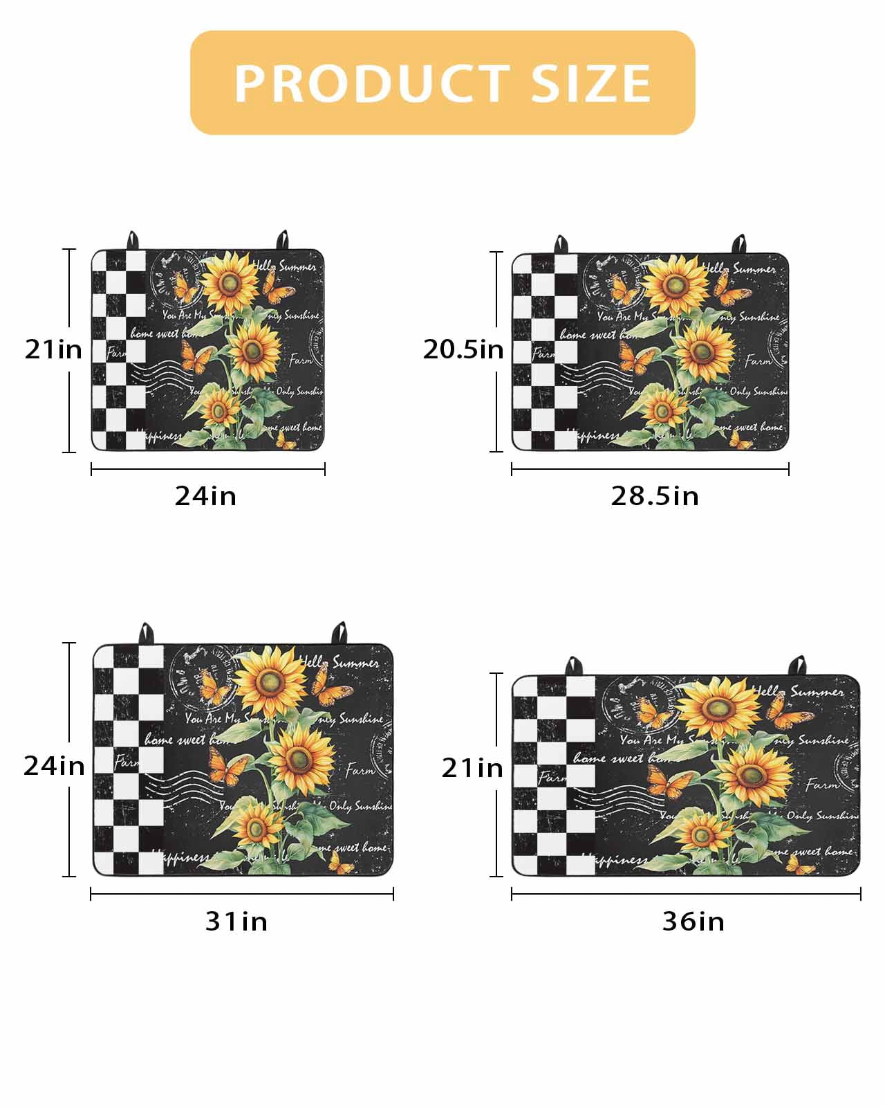 nqOlkjepod Large Induction Cooktop Protector Mat 24"x21", Sunflower Stove Top Covers for Electric Stove, Summer Botanical Bee Black Plaid Decorative Stove Burner Cover Mats, Glass Top Stove Cover