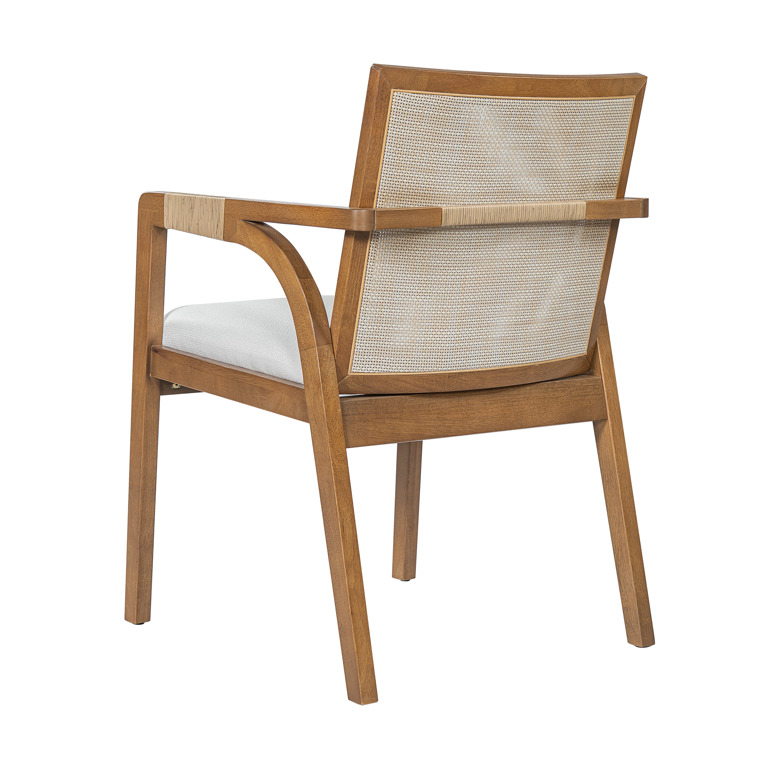 GARITIN Dining Chairs Set of 2, Rubber Wood Frame Arm Chairs with Textilene Back and Rattan Decor Armrest for Kitchen Dining Room, Walnut and Beige