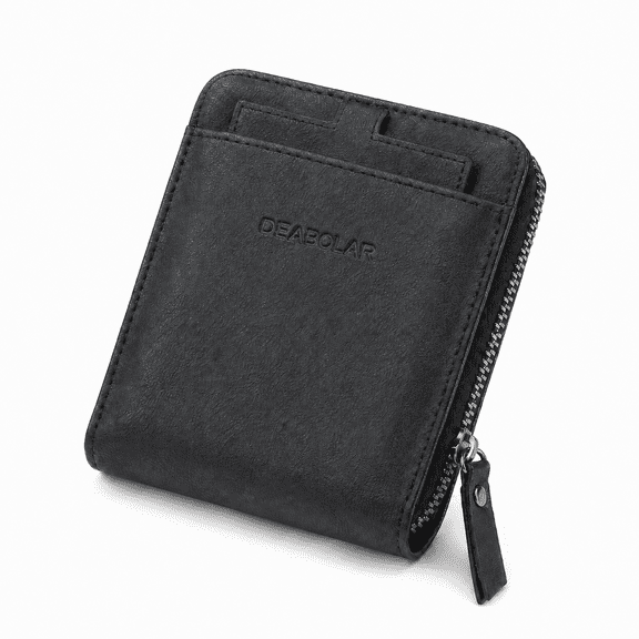 Men's Slim RFID Zip Around PU Leather Wallet with ID Window, Card Slots and Coin Pocket