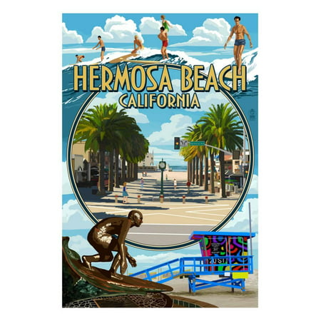 Hermosa Beach, California - Montage Scenes Print Wall Art By Lantern
