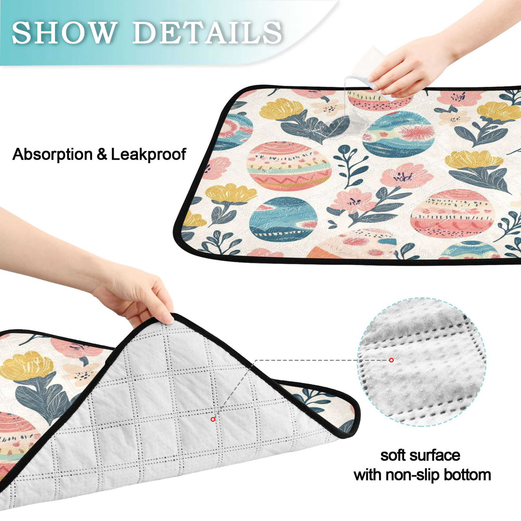 Qxltty Happy Easter Eggs Cat litter Pads Pet Set of 3 Diaper Mats Center Anti-leakage Layer Absorbent Soft and Comfortable