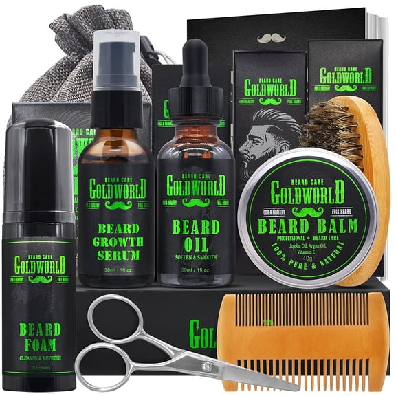 Beard Kit Beard Growth Grooming Kit w/Beard Foam/Shampoo/Wash Beard Growth Oil Serum Balm Brush Comb Scissor Bag e-Book Christmas Stocking Stuffers Gifts Ideas for Men Him Dad Boyfriend Husband Mens