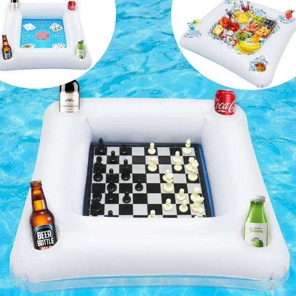 ParentFloating Game Table with Playing Cards - Inflatable Pool Party Tray Float with Foldable Chess Board - Floating Card Game Table - Pool Float Food Drink Holder for Hot Tub Beach Summer Party