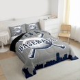 thumbnail image 3 of Homewish Cartoon Ball Game Queen Comforter Set, Baseball Player Bedding Sets, Retro Sports Theme Reversible Bedding Comforter Set, Grey Navy Luxury Bedroom Decor, 3-Piece, 3 of 8