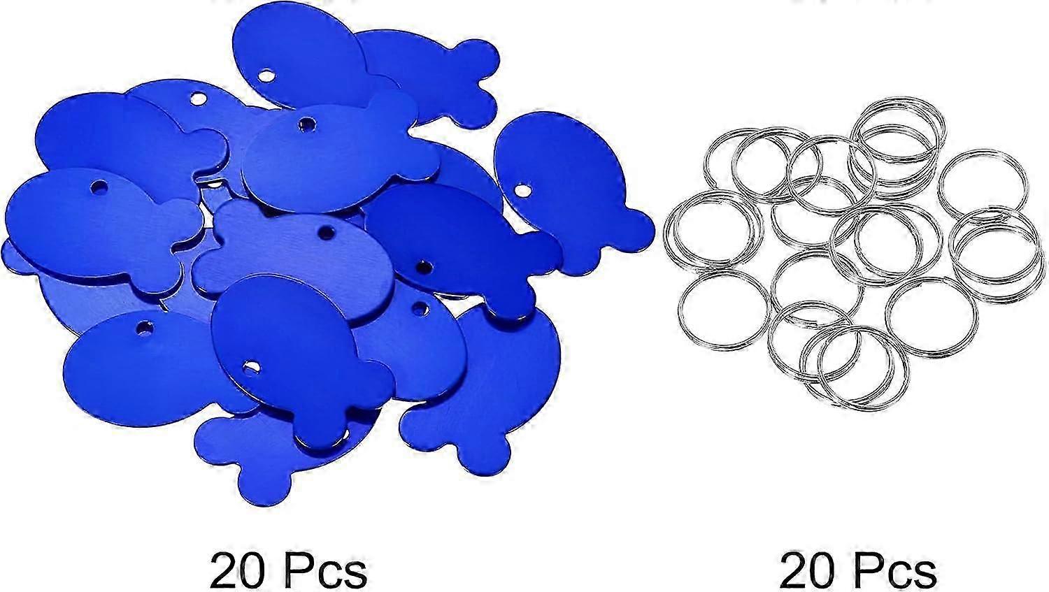 Pet ID Tags, Metal Engraving Tag, Fish-Shape Dog ID Tag, Blue Blank Tags with Key Rings fo