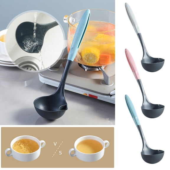 Nkmbld Food-Grade Spoons Kitchen Soup Spoon Ladle Strainer Cooking Colander Oil Separator Filter Colander Strainer Tool, Dishwasher Safe, Green