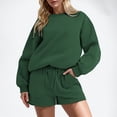 thumbnail image 2 of JIAYUE Women 2 Piece Outfits Sets Casual Long Sleeve Shorts Pocket Drawstring Solid Color Round Neck Top Loose Fit Female Trendy Clothing Set, 2 of 8