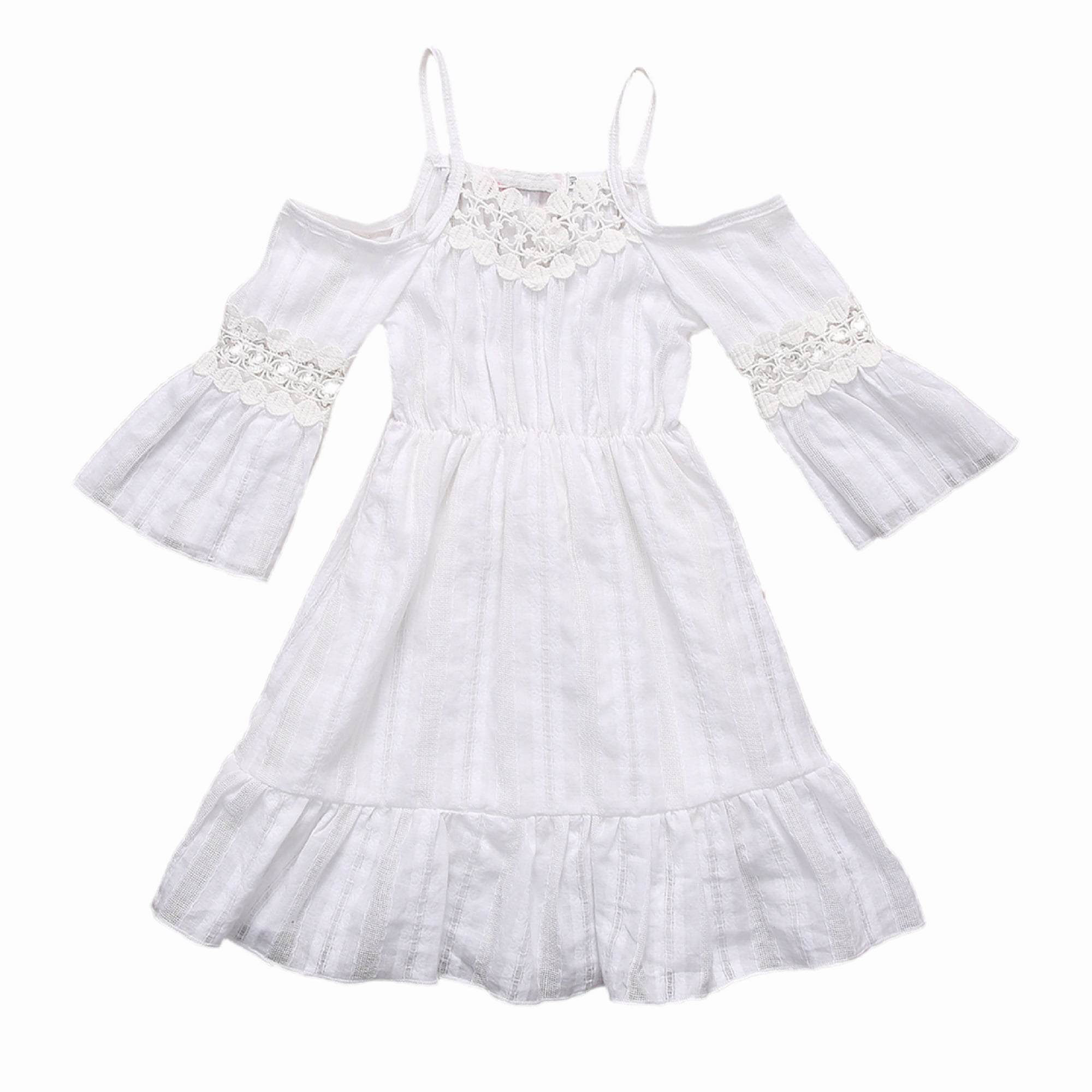 Princess Kid Baby Girl Dress Lace Floral Off Shoulder Party Gown Pop Street Show 