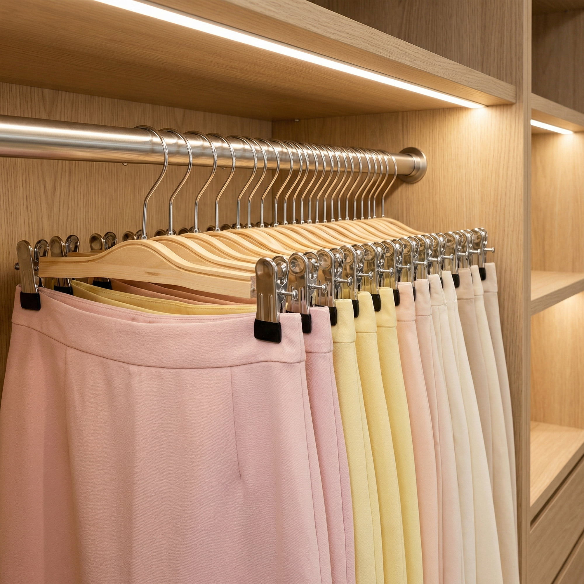 Unique Bargains 2 Pcs Wood Non-Slip Great Hangers with Clips for Closet Natural 12.6inch