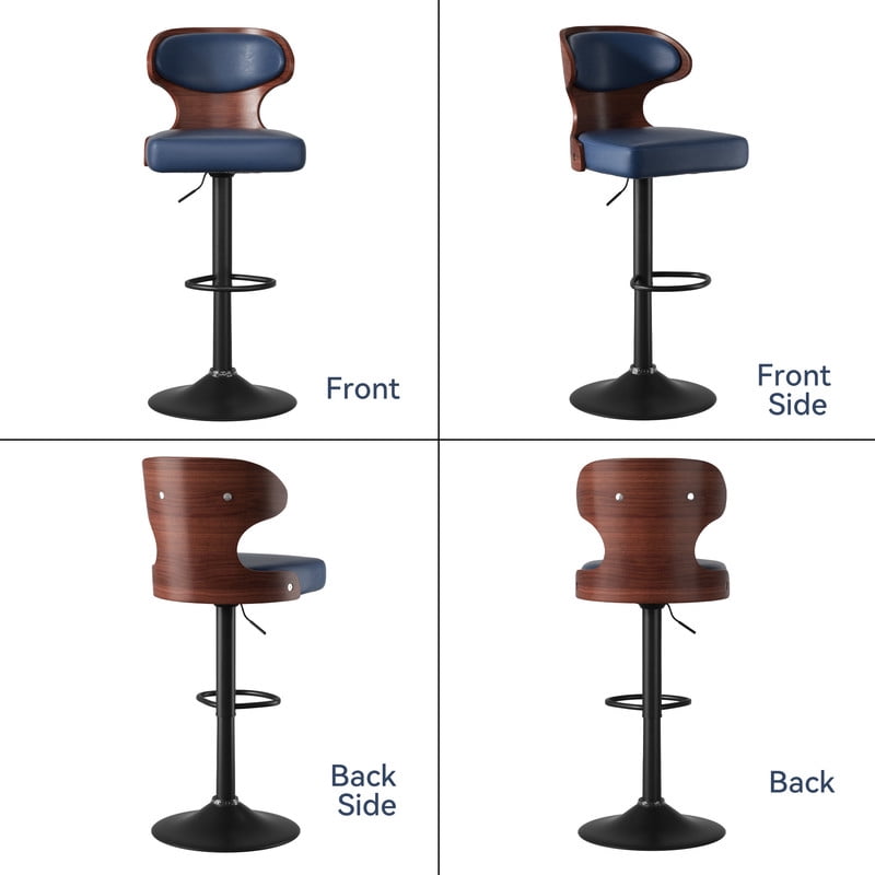 Daluvenix Set of 2 Wooden Swivel Bar Stool with Backrest, Counter Height Bar Chair for Kitchen & Dining Area, Blue