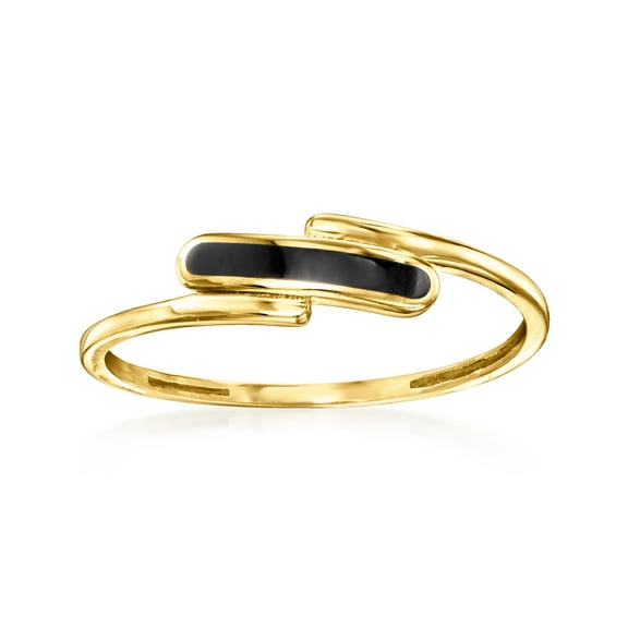 Ross-Simons Black Enamel Bypass Ring in 10kt Yellow Gold, Women's, Adult