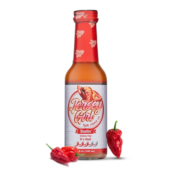Jersey Girl Sizzlin' No Sodium/Salt Free Hot Sauce - Made with Scorpion & Ghost Pepper 5oz (Spicy) All Natural Ingredients