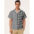 thumbnail image 2 of INSPIRE CHIC Camisa de cuadros a rayas estampada con botones y manga corta en color en contraste negro XXL, 2 of 6