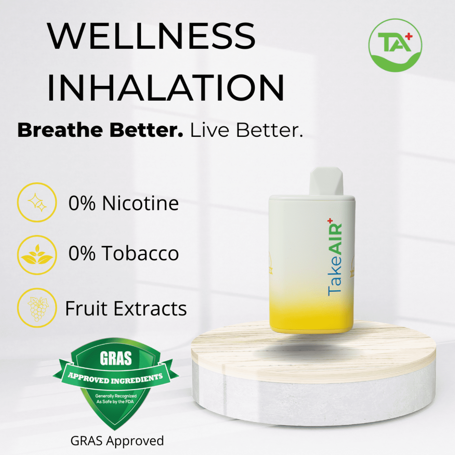 TakeAIR+ Nicotine-Free Diffuser Over 4K Puffs, All Natural, Smokeless Inhaler, Mango