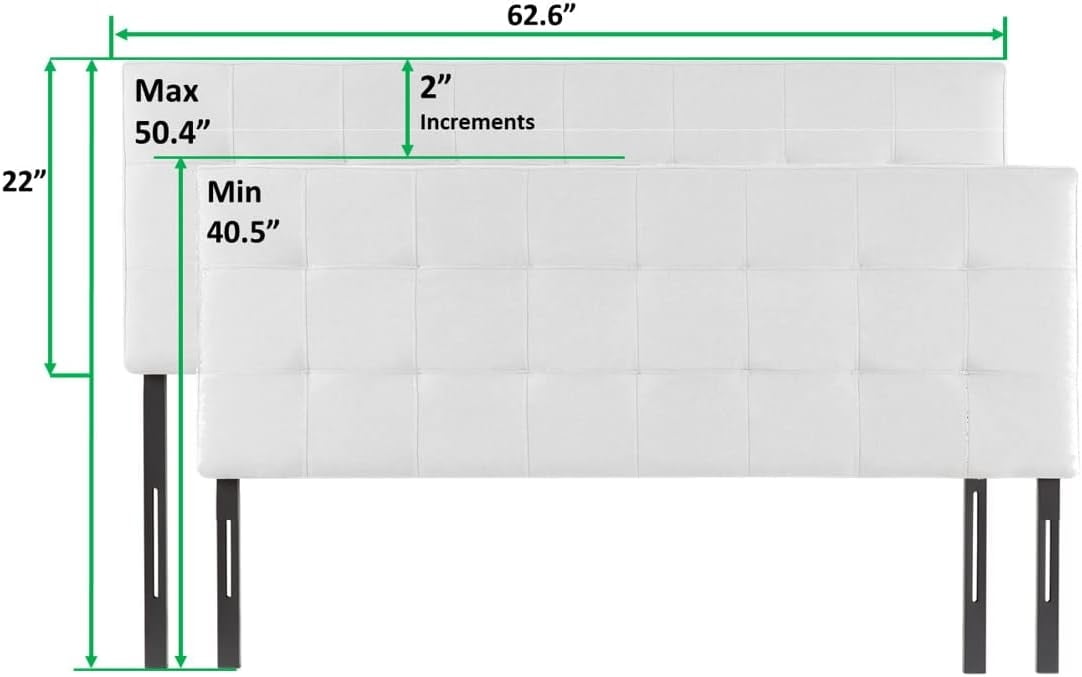Jessenia Full size headboard only, Height Adjustable Full Size Bed Headboard, Square Tufted Headboard with 12 Positions, Metal Legs, Wall/Bed Mount, Linen Fabric headboard Full in White