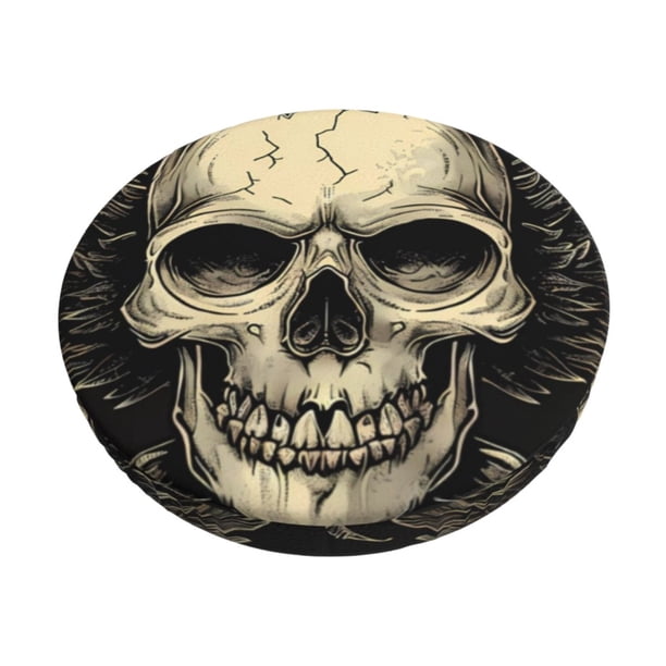 Balery Gothic Winged Skull Fundas de asiento para taburete de bar redondo de tela de terciopelo ajustables que protegen de arañazos y manchas para sillas de 14 a 17 pulgadas.-14 inch