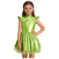 thumbnail image 3 of Oyolan Kids Girls Metallic Twirly Dress Sparkly Shiny Cap Sleeve Alien A Line Swing Dance Midi Dress Green 12, 3 of 5