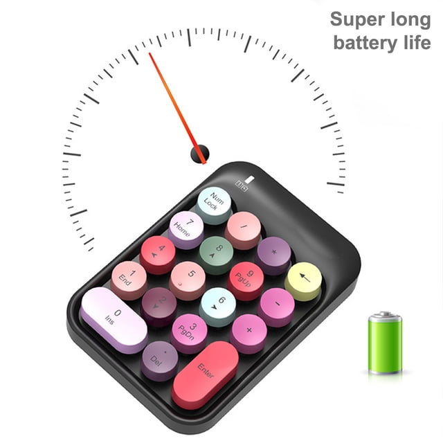 Wireless Numeric Keyboard 18 Keys Mini Round Keycap 2.4GHz Keypad with Receiver Desk Key Board Supplies for PC Computer Colorful Black