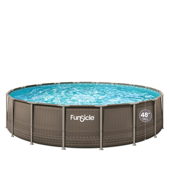 Funsicle Oasis Designer Above Ground Metal Frame Swimming Pool Set – with FB1800S AutoSkimmer Pump, Ladder, Cover, Cloth & Deluxe Maint. Kit, 18' x 48", Round, Natural Teak