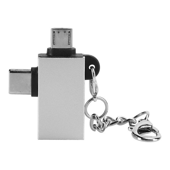 2PCS 2 In-1 USB OTG Adapter with USB 3.0 Interface USB to Type C Adapter Converter for Android(Silver with Chain )