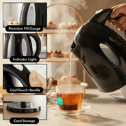OVENTE 1.7L Electric Kettle with 1100W Fast Boiling Water, Black KP72B | Best For Coffee or Tea, BPA-Free, Water Level Gauge, Auto Shut-Off, Indicator Light, Boil-Dry Protection & Removable Filter