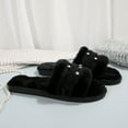 thumbnail image 6 of Xfvqtps Fluffy Slippers for Women Rhinestone Decor Winter Warm Open Toe Slip on Furry Cozy Indoor and Outdoor Plush Shoes Black, 6 of 9