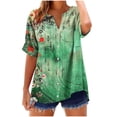 thumbnail image 2 of GaThRRgYP Women's Short Sleeve Tops for Summer Fun,Women's V-neck Non Positioning Printed Summer Button Short Sleeved Loose and Fashionable T-shirt Top Green S, 2 of 5