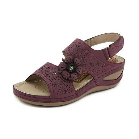 

Summer Savings Clearance! PEZHADA Womens Sandals Wedge Sandals for Women Sandals Arch Support Summer Fashion Casual Elegant Wedge Heel Sandals Wine