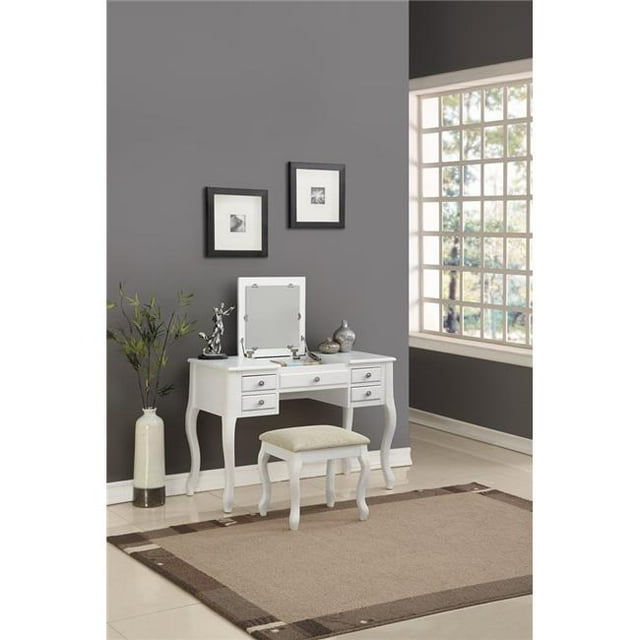 Ensemble de Vanité avec Tabouret et Miroir Blanc