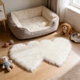 thumbnail image 4 of Anhility Double Heart Faux Fur Rug Super Soft Fluffy Shaggy Carpet Area Mats Rugs Girls Bedroom Sofa Home Decorative Floor Carpet (White, 27.55x13.77 in), 4 of 6