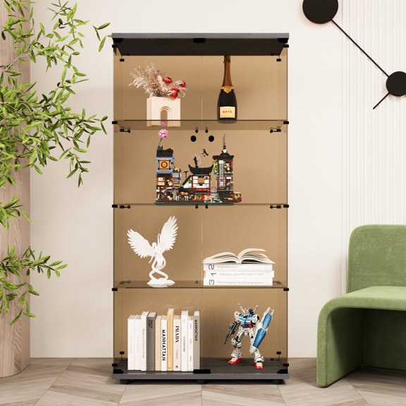 VISWILD 64.7"*31.7"*14.3" 4-storey double-door brown tempered glass vertical display case