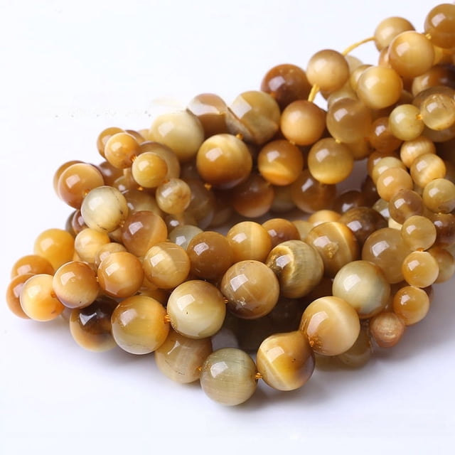 Nvzi 2 piezas de cuentas sueltas de piedra de ojo de tigre natural dorada de 10 mm, cuentas semiacabadas, pulsera, collar, accesorios de joyería DIY